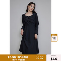 独束大码女装【双色可选】法式甜美珠串连衣裙春装赫本风裙子 赫本黑 4