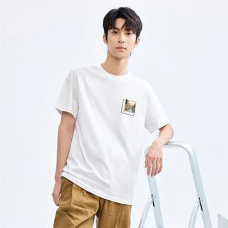 风景贴布绣花【5A级抗菌】纯棉男士T恤针织休闲短袖T恤男夏季
