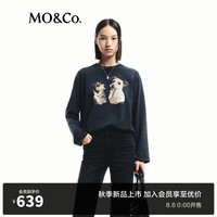 MO&Co.2024秋复古小狗印花宽松圆领长袖T恤MBD3TEET07摩安珂 钢灰色 L/170