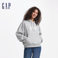 Gap女装2024秋季毛巾绣logo加绒连帽卫衣宽松休闲上衣634443 灰色 165/84A(M) 亚洲尺码