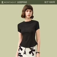 梦特娇莫代尔棉短袖女士洋气款白色上衣修身内搭薄款螺纹打底衫夏季 星夜黑 L【110-125斤】