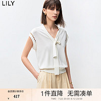 丽丽 LILY2024秋芭蕾风时尚弹力V领飘带百搭针织背心 604米白 XS