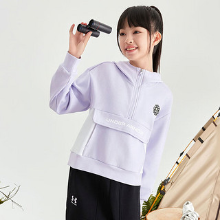 安德玛（Under Armour）童装女童秋季卫衣儿童撞色拼接连帽上衣大童舒适休闲装243203313