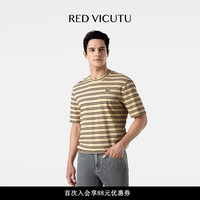 威可多(VICUTU)男士短袖T恤24年夏季新款凉爽时尚条纹休闲圆领半袖VRW24264982 姜黄色 18