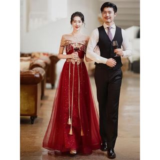 龙凤朵订婚衣服女高级感中式敬酒服新娘2024夏季薄款简单大气高级感 酒红色中长款 XL114-120斤/159-163cm