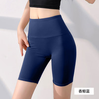 PEANOJEAN无T线瑜伽短裤女裸感高腰紧身提臀短款蜜桃五分运动瑜伽裤Y86 香鲸蓝 S