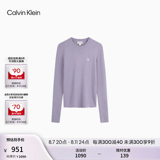 Calvin Klein Jeans24秋季女士简约ck刺绣休闲净色打底修身针织衫J224777 PC1-凤信紫 S