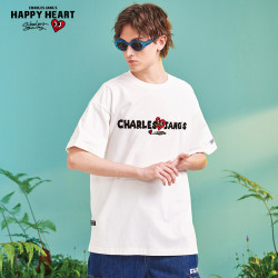 charlesjangshappyheart查尔斯桃心短袖t恤男夏季纯棉印花字母无性别