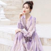 丝柏舍 SPECIAL【V领收腰连衣裙】秋装新女士法式水墨画长袖气质中长裙有大码