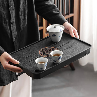 领艺茶盘家用托盘小型轻奢现代干泡小茶台蓄排水仿乌金石不含茶具 窗明