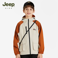 Jeep儿童休闲运动单层上衣中大童户外防风防水大衣外套 茶栗色 130 