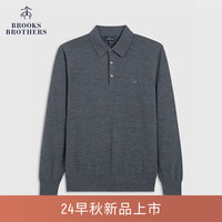 布克兄弟(BrooksBrothers)男士24早秋绵羊毛休闲翻领针织衫 0007-灰色 S
