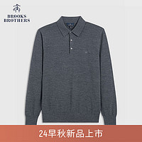 布克兄弟（BrooksBrothers）男士24早秋绵羊毛休闲翻领针织衫 0007-灰色 S