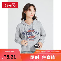班尼路早秋新品美式复古连帽设计卫衣宽松休闲百搭情侣灰色上衣女