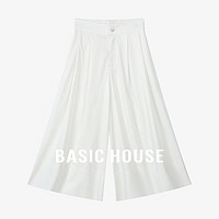 Basic House/百家好莱赛尔阔腿裙裤夏季小个子高腰宽松百褶休闲裤 白色 M