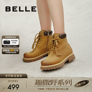 BeLLE 百丽 时尚舒适工装靴女2024冬季户外休闲短靴B9S1DDD4 黄色 36