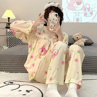 婧麒月子服春秋哺乳产后空调服喂奶夏季家居服睡衣套装 草莓熊Jsy148372 XXL