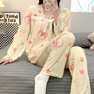 婧麒月子服春秋哺乳产后空调服喂奶夏季家居服睡衣套装 草莓熊Jsy148372 XXL