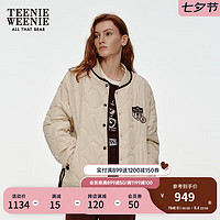 Teenie Weenie小熊2024年尼丝纺拼接摇粒绒立领棉服宽松外套女 浅卡其色 175/XL