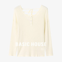 Basic House/百家好慵懒风天丝露背系带针织衫夏季防晒显瘦罩衫女