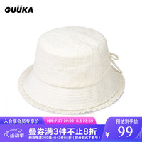 古由卡(GUUKA)灵动复古蕾丝花边渔夫帽女秋潮 精致优雅蝴蝶结系带帽子百搭 奶油白 均码