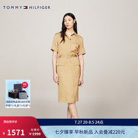 TOMMY HILFIGER24新款早秋女装通勤干练系带收腰宽松光泽衬衫裙连衣裙42728
