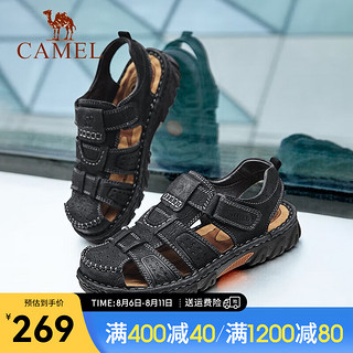 骆驼（CAMEL）夏季款男士真牛皮凉鞋包头防滑软底耐磨沙滩鞋透气休闲拖鞋 A022344172,黑色 42