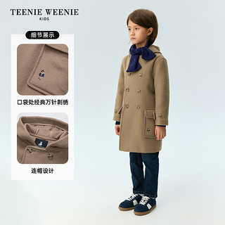 Teenie Weenie Kids小熊童装24冬季新男女童宝双排扣连帽毛呢外套 米色 140cm