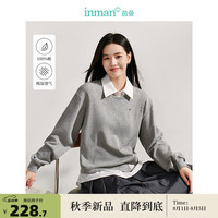 茵曼（INMAN）撞色假两件分割卫衣2024秋季女装翻领长袖宽松套头上衣 花灰色 M