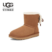 UGG 女士舒适时尚平底保暖迷你双蝴蝶结款休闲雪地靴 1127130 栗色 36