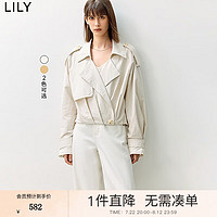 丽丽 LILY2024秋女装都市设计感风衣领OL通勤职场显高显瘦短款外套 612奶白 M