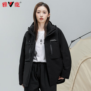 雅鹿三防羽绒服女2024冬季户外厚款保暖防寒外套 黑色 195/4XL【185-200斤】