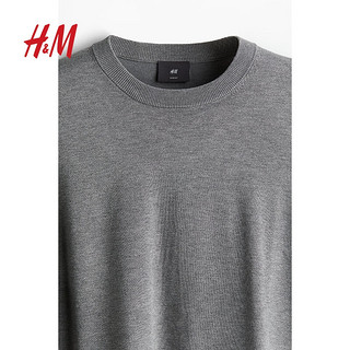 H&M2024秋季男士修身版型细密针织套衫1232260 深灰色 180/124