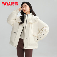 鸭鸭羽绒服鸭鸭（YAYA）羽绒服女短款2024年冬季时尚户外运动连帽防风保暖外套WS 米色 155/80A(S)