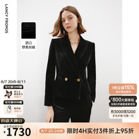 朗姿高级感修身显瘦收腰复古丝绒西服上衣2024年冬季西装外套 黑色 S