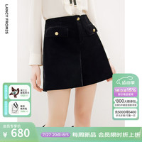 朗姿复古法式高腰a字丝绒短裤子2024年冬季新款显瘦时尚休闲裤女 黑色