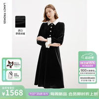 朗姿高级感复古收腰丝绒衬衫裙法式显瘦通勤连衣裙2024年冬季新款 黑色