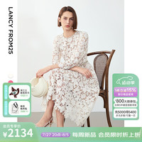 朗姿法式高级感气质蕾丝长款裙子2024冬季新款显瘦时尚别致连衣裙