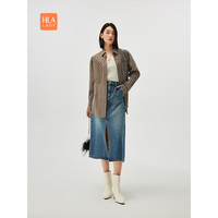 海澜之家（HLA）长袖衬衫女春秋24通勤时尚条纹休闲衬衣女 深咖条纹T6 160/84A M95~105斤