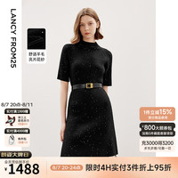 朗姿羊毛裙子法式高级感气质秋季2024新款独特a字收腰黑色连衣裙 黑色