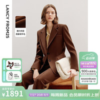 朗姿羊毛法式高级感气质复古西服女2024秋季新款通勤职场西装外套 红棕色