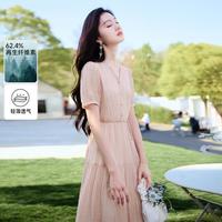 香影 X.YING【2024时尚夏新装】v领连衣裙女肌理感法式甜美收腰泡泡袖裙子