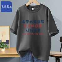 JEANSWEST Z+纯棉短袖t恤男生夏季潮牌宽松半袖青少年白色趣味文字上衣体恤衫 走出舒适圈#灰 L【体重110斤-120斤】