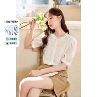 香影 X.YING【2024时尚夏装】泡泡袖衬衫女莱赛尔天丝衬衣木耳边立领上衣
