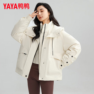 鸭鸭羽绒服鸭鸭（YAYA）羽绒服女短款2024年冬季时尚户外运动连帽防风保暖外套WS 米色 165/88A(L)