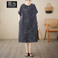 简当(JIANDANG)大码女装夏连衣裙胖MM复古青铜回纹民族风休闲显瘦连衣裙9175 图色 大码均码【130-185斤】