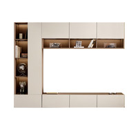 QuanU 全友 翡丽都市系列 670292 电视柜主柜+悬浮吊柜+带抽储物柜 珍珠白+深咖木纹