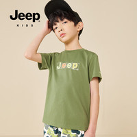 Jeep童装男童短袖t恤夏季中大童纯棉印花户外百搭中小短袖 森林绿 120cm