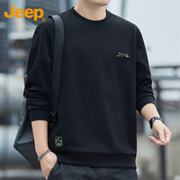 吉普（JEEP）卫衣男春秋季宽松圆领长袖T恤男士潮流休闲衣服男装 黑色 2XL 