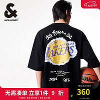 杰克·琼斯（JACK&JONES）NBA联名湖人队宽松纯棉舒适简约字母胶印运动短袖T恤224301078 黑色E40 黑色E40 165/88A/XS